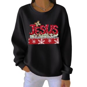 Jesus The Reason For The Season Christmas Pit Striped Sweatshirt