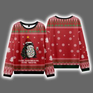 Funny Frog Lights Everything Is Fine Ugly Christmas Sweater