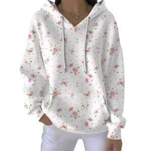 Floral Breast Cancer Pink Print Ribbed Pit Striped Hoodie
