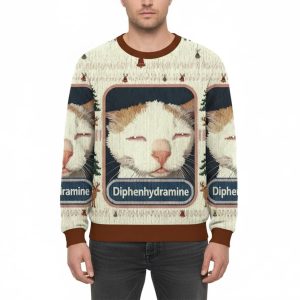 Drowsy Cat Meme Diphenhydramine Ugly Christmas Sweater