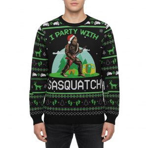 Santa Hat Bigfoot I Party With Sasquatch Ugly Christmas Sweater