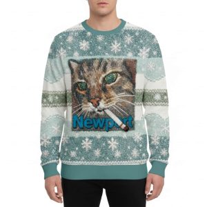 Newport Smoking Cat Ugly Christmas Sweater