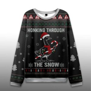 Funny Goose Honking Through The Snow Ugly Christmas Sweater