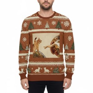 Cat God Creation Of Adam Meme Ugly Christmas Sweater
