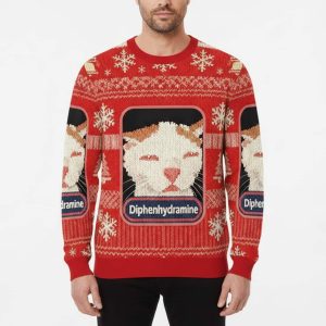 Drowsy Cat Meme Diphenhydramine Red Ugly Christmas Sweater