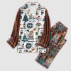 Broncos Merry Christmas Plaid Button Pajama Set