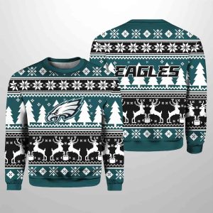 2025 Christmas Eagles Reindeer Football Ugly Sweater