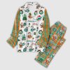 Dolphins Merry Christmas Plaid Button Pajama Set