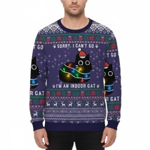 Black Cat Sorry I Can't Go I'm An Indoor Cat Ugly Christmas Sweater