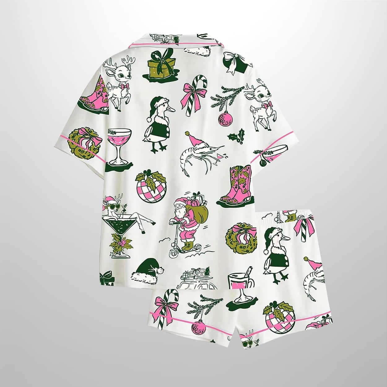 Hand Drawn Christmas Western Holly Jolly Holiday Cocktail Satin Pajama Set 2 Hand Drawn Christmas Western Holly Jolly Holiday Cocktail Satin Pajama Set 2