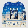 Huh Cat Funny Dank Meme Moon Ugly Christmas Sweater 3