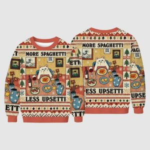 Cat More Spaghetti Less Upsetti Funny Ugly Christmas Sweater