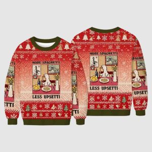Funny More Spaghetti Less Upsetti Goose Ugly Christmas Sweater