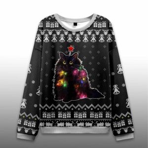Funny Christmas Lights Cat Ugly Christmas Sweater