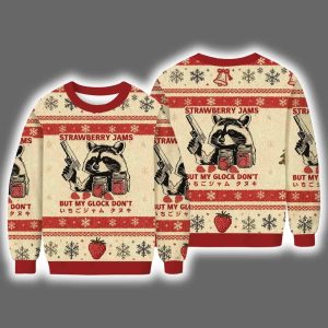 Strawberry Jams Glock Funny Raccoon Ugly Christmas Sweater