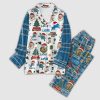 Lions Merry Christmas Plaid Button Pajama Set
