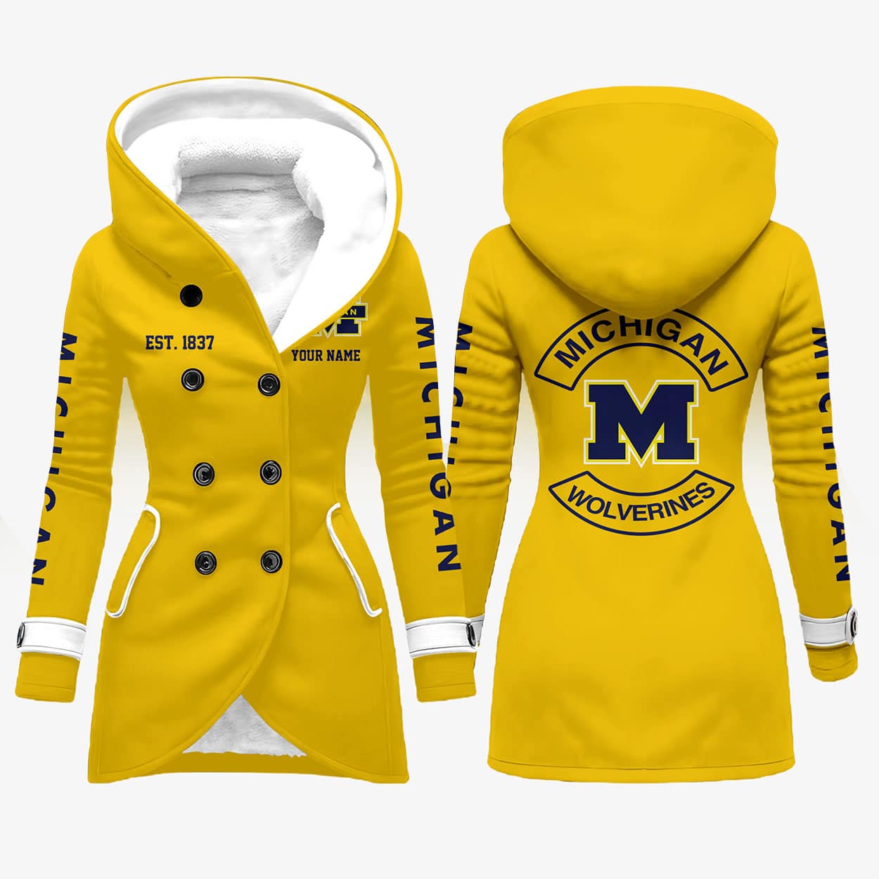 Michigan Est 1837 Long Hooded Fleece Jacket 1 Michigan Est 1837 Long Hooded Fleece Jacket (1)