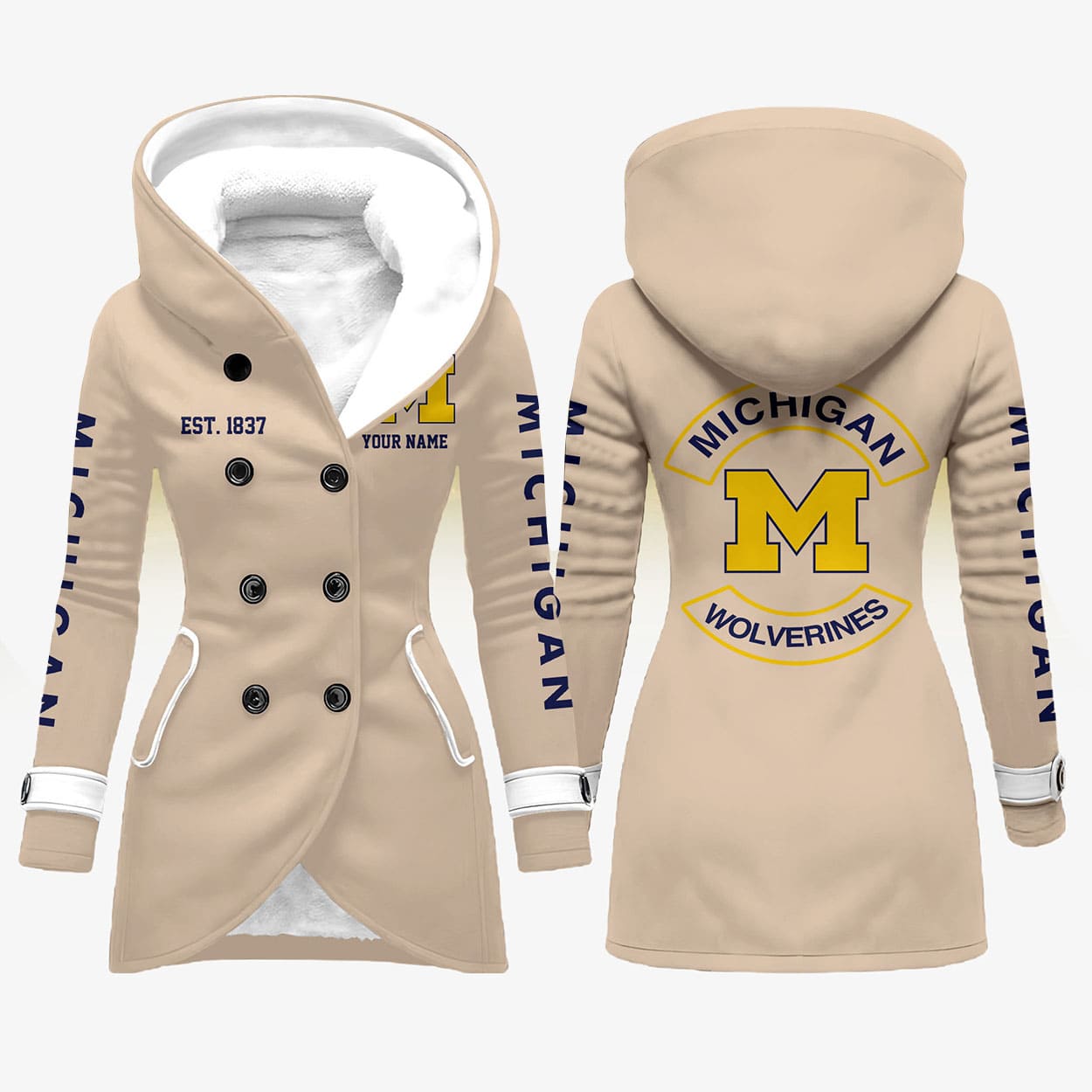 Michigan Est 1837 Long Hooded Fleece Jacket 3 Michigan Est 1837 Long Hooded Fleece Jacket (2)