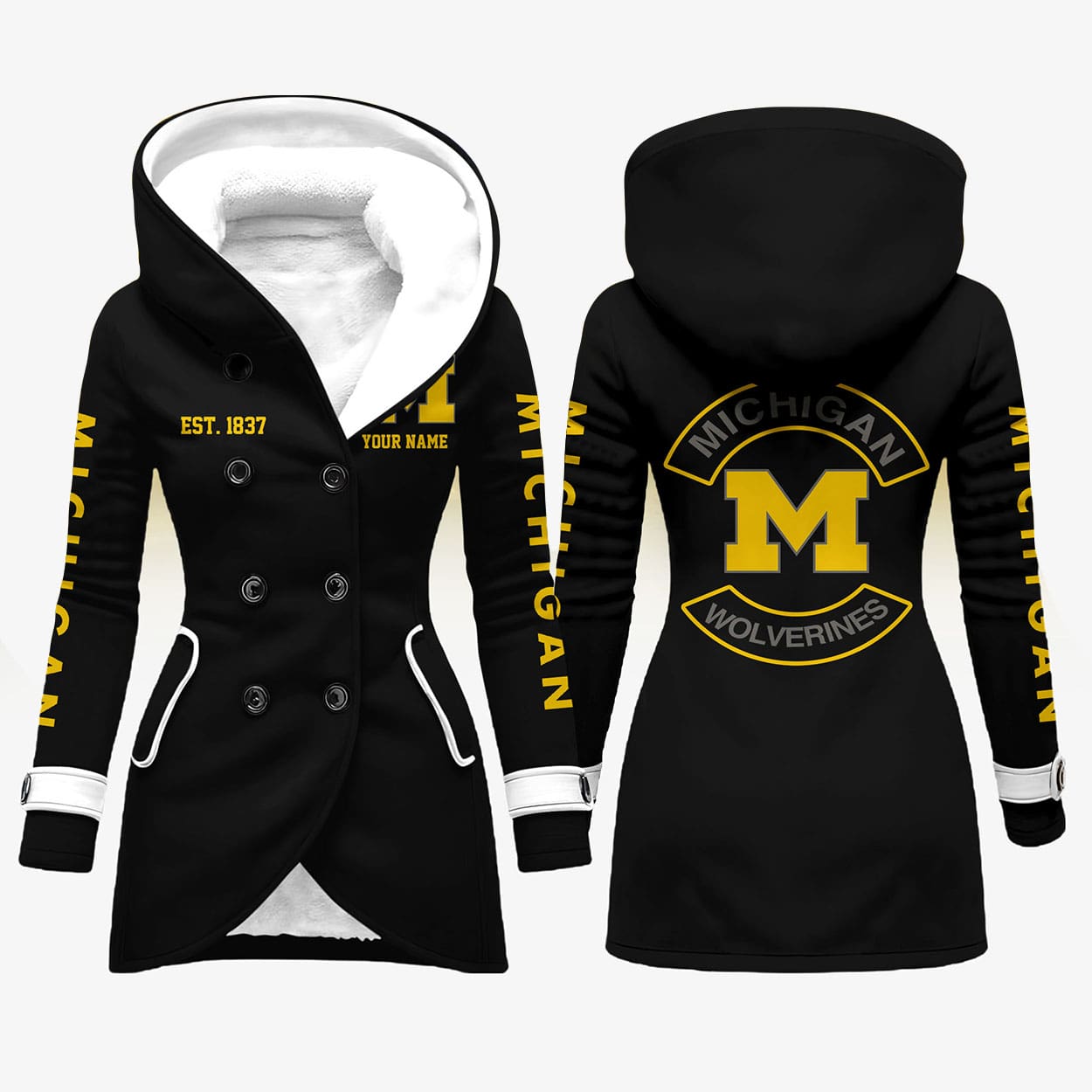 Michigan Est 1837 Long Hooded Fleece Jacket 2 Michigan Est 1837 Long Hooded Fleece Jacket (3)