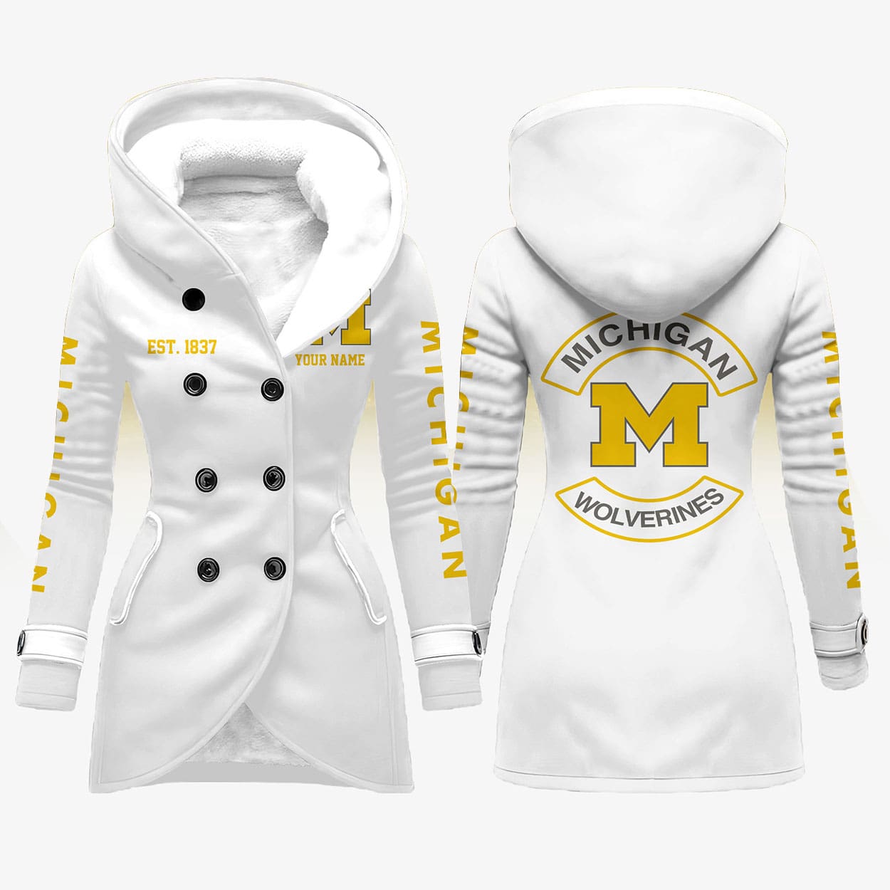 Michigan Est 1837 Long Hooded Fleece Jacket 4 Michigan Est 1837 Long Hooded Fleece Jacket (4)