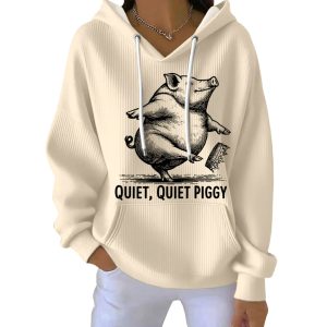 Quiet Piggy Print Pit Striped Hoodie