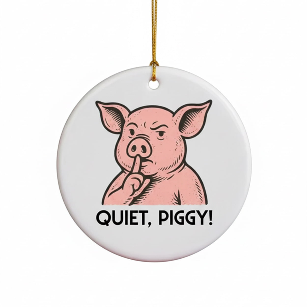 Quiet Piggy Ceramic Christmas Ornament