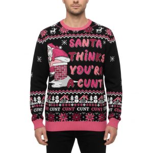 Naughty Santa Thinks You're A Cunt Pink Ugly Christmas Sweater