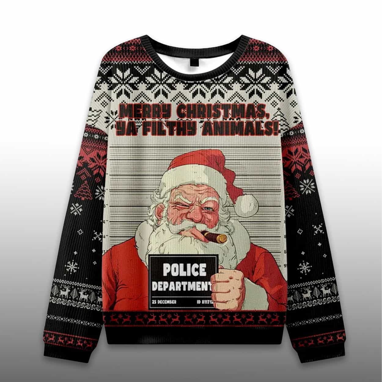 Santa's Mugshot Merry Christmas Ya Filthy Animals Ugly Christmas Sweater 1 Santas Mugshot Merry Christmas Ya Filthy Animals Ugly Christmas Sweater