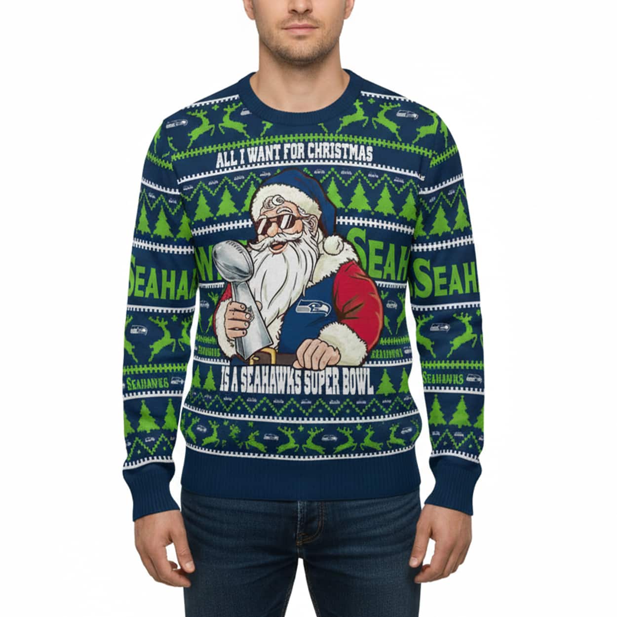 Seahawks Santa All I Want For Christmas Is SB Ugly Christmas Sweater Seahawks Santa All I Want For Christmas Is SB Ugly Christmas Sweater