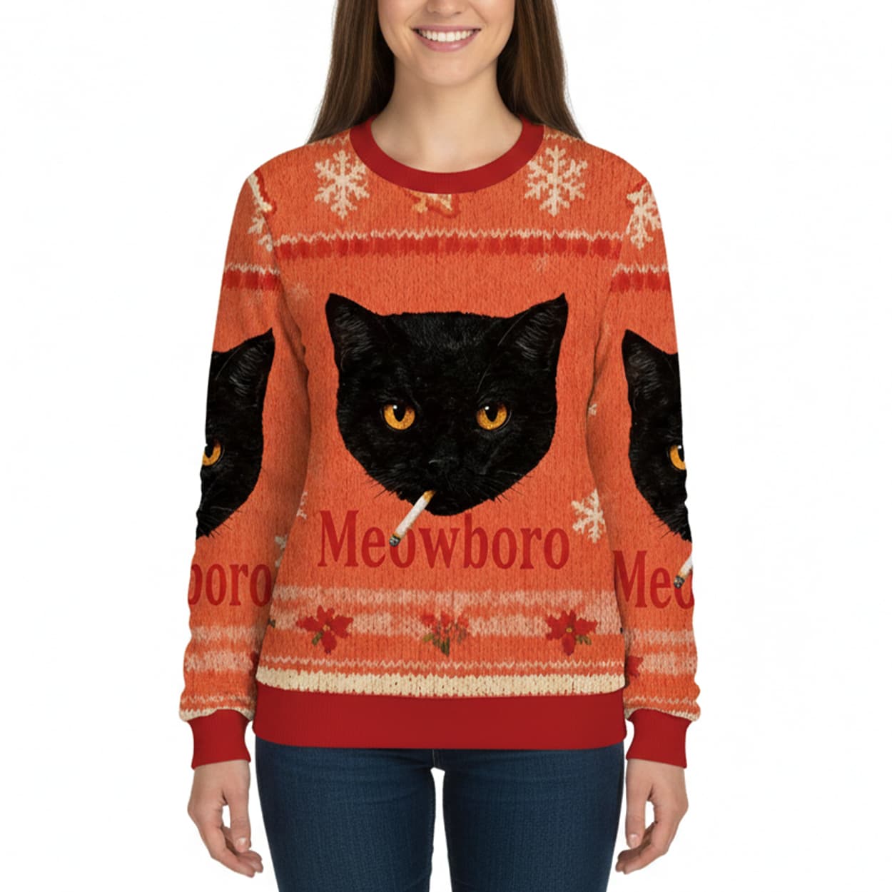 Smoking Black Cat Meowboro Ugly Christmas Sweater 3 Smoking Black Cat Meowboro Ugly Christmas Sweater 3