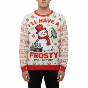 Snowman Drinking Beer I'll Have A Frosty One Or Two Ugly Christmas Sweater