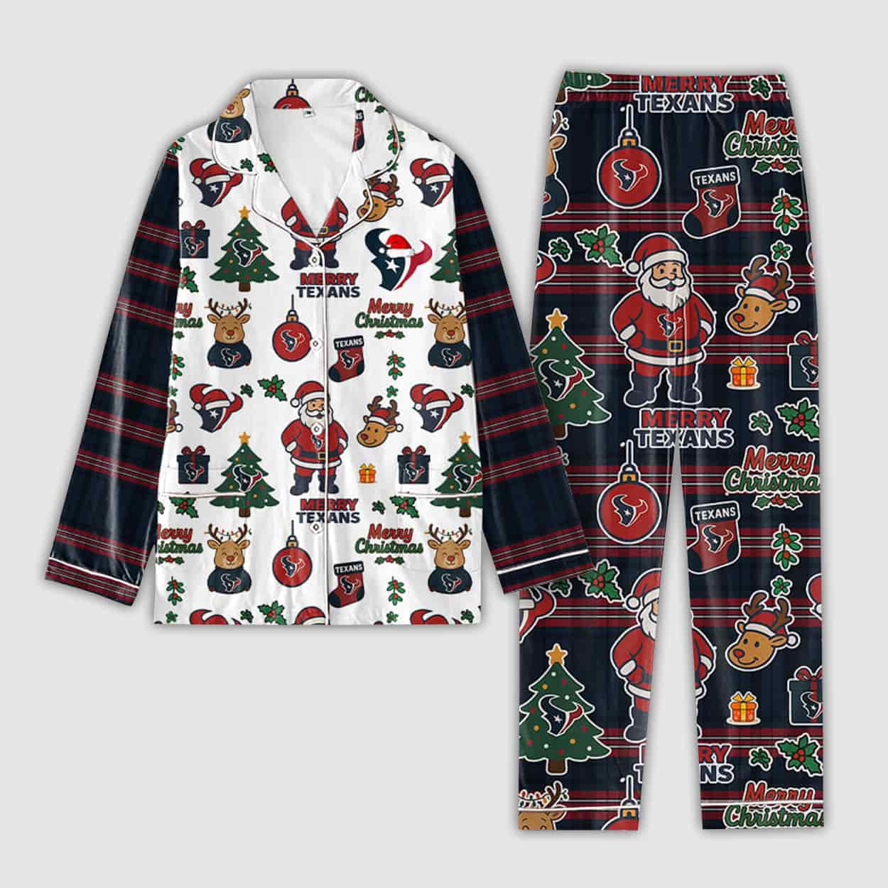 Texans Merry Christmas Plaid Button Pajama Set 2 Texans Merry Christmas Plaid Button Pajama Set 2