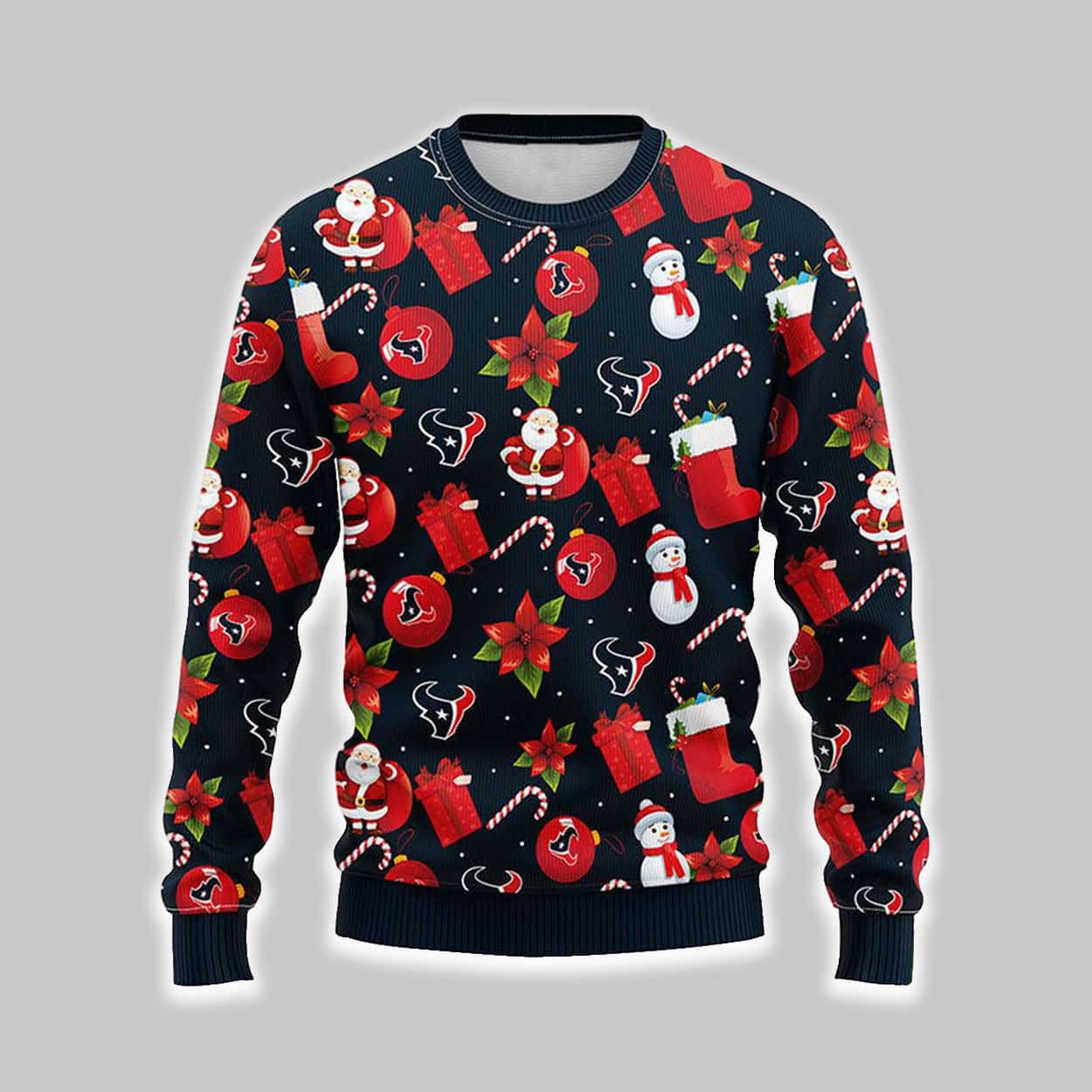 Texans Santa Claus Snowman Ugly Christmas Sweater Texans Santa Claus Snowman Ugly Christmas Sweater