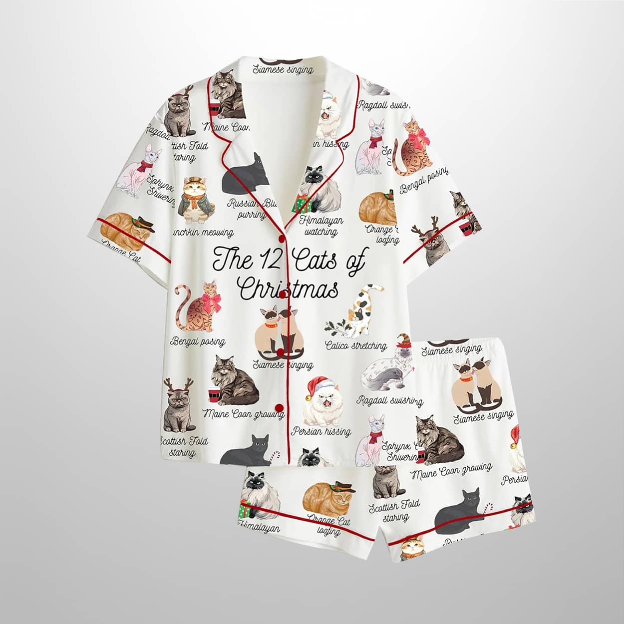 The 12 Cats Of Christmas Cute Cats Lover Satin Pajama Set The 12 Cats Of Christmas Cute Cats Lover Satin Pajama Set