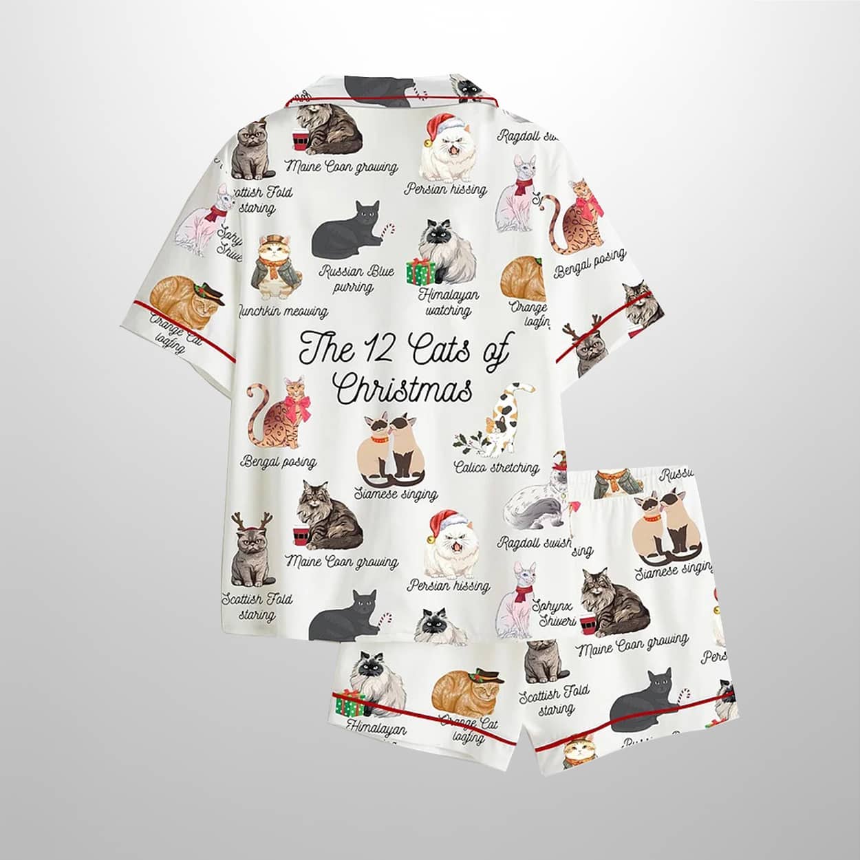 The 12 Cats Of Christmas Cute Cats Lover Satin Pajama Set 2 The 12 Cats Of Christmas Cute Cats Lover Satin Pajama Set 2