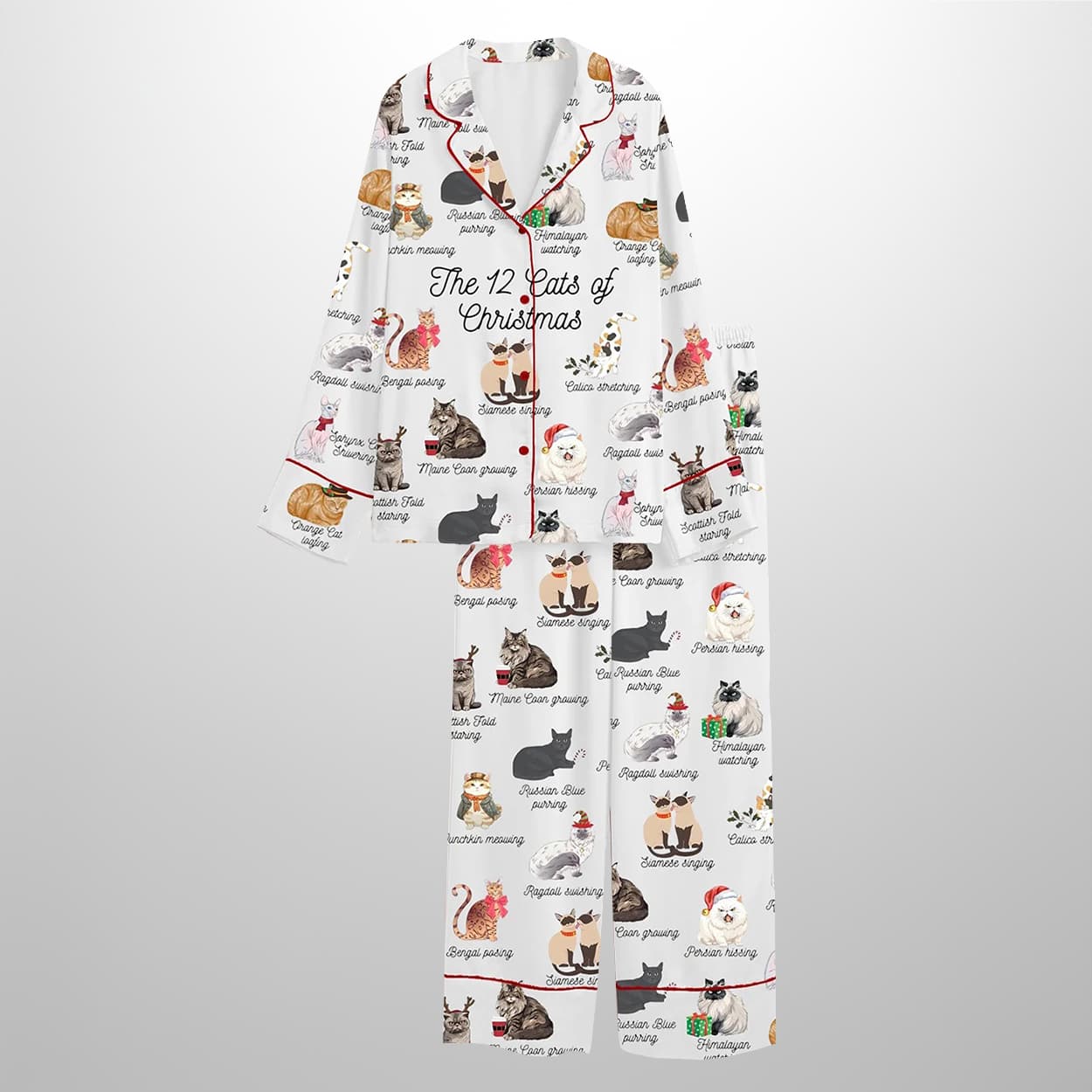 The 12 Cats Of Christmas Cute Cats Lover Satin Pajama Set 3 The 12 Cats Of Christmas Cute Cats Lover Satin Pajama Set 3