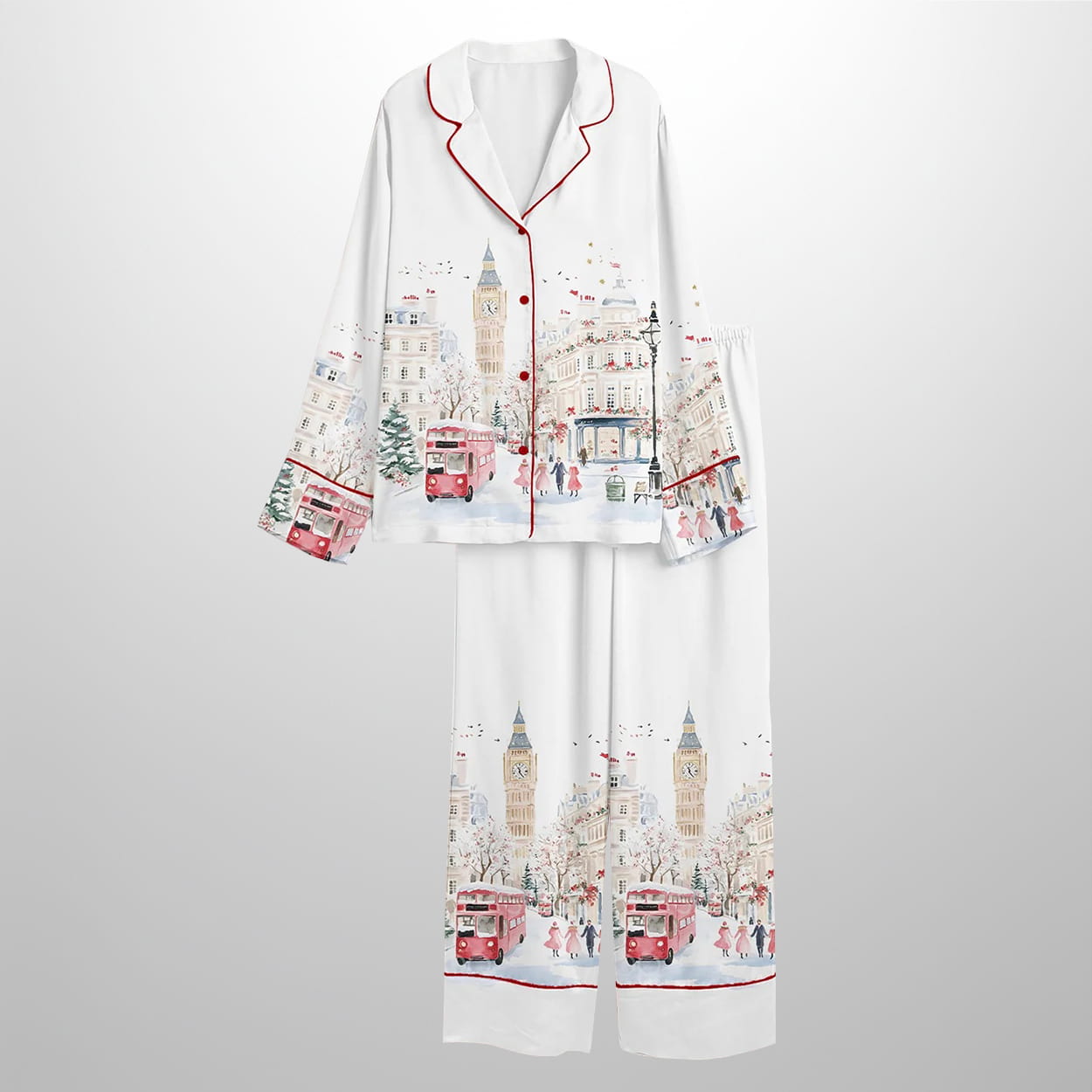 Watercolor Christmas In London Winter Satin Pajama Set 3 Watercolor Christmas In London Winter Satin Pajama Set 3