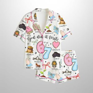 God Did It First Christian 6 7 Six Seven Meme Satin Pajama Set