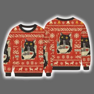 Cute Cat Eating Ramen Ugly Christmas Sweater