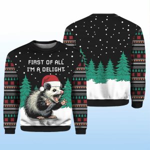 2025 I Am A Delight Opossum Ugly Christmas Sweater
