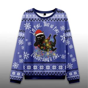 Cat Everything Is Fine Funny Ugly Christmas Sweater
