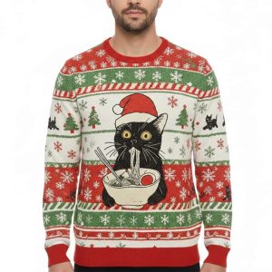 Taking A Cat To Eat Ramen Ugly Christmas Sweater
