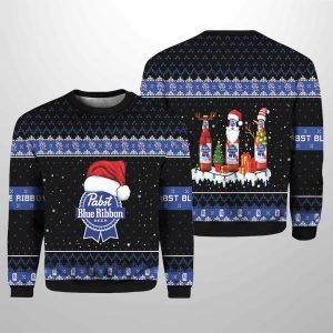 Pabst Blue Ribbon Santa Reindeer Snowflake Ugly Sweater
