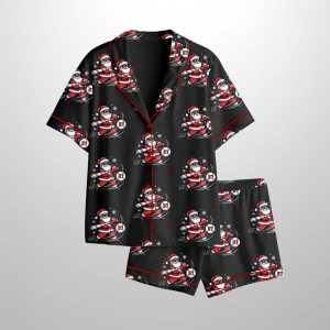 Funny Christmas Santa Playing Baseball 67 Holiday Sports Satin Pajama Set