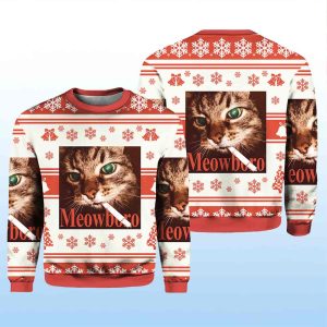 Red Meowlboro Smoking Cat Christmas Ugly Sweater