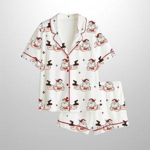 Funny Christmas Santa Claus I'm Laying On Your Present Satin Pajama Set