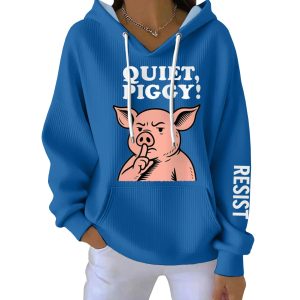 Resist Quiet Piggy Print Pit Striped Hoodie
