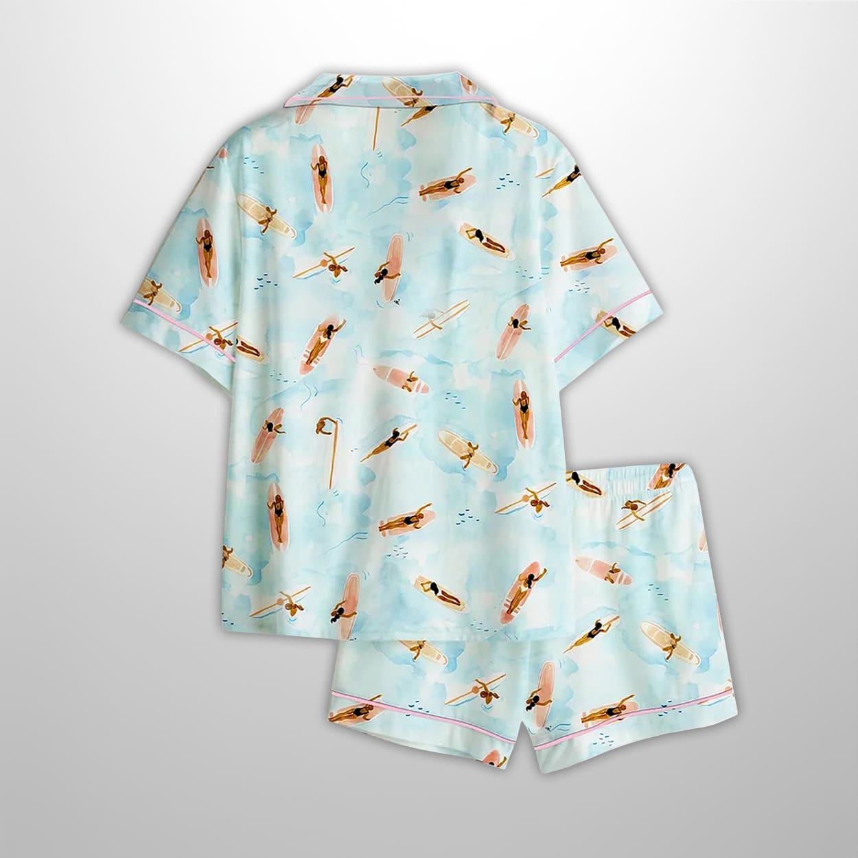 Aerial Surfers Beach Boho Coastal Art Print Satin Pajama Set 2 Aerial Surfers Beach Boho Coastal Art Print Satin Pajama Set 2