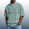 Dolphins Est 1965 Waffle Stand Collar Half Zip Polo Shirt