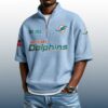 Dolphins Est 1965 Waffle Stand Collar Half Zip Polo Shirt 3